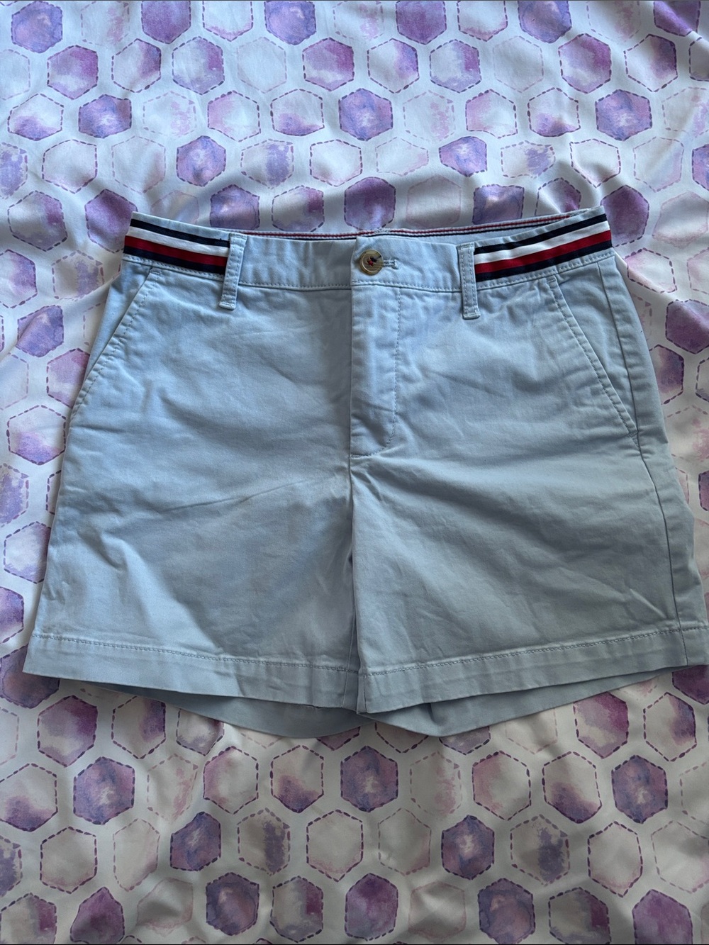 Tommy Hilfiger Light Blue Cotton Shorts with Stripe Waistband